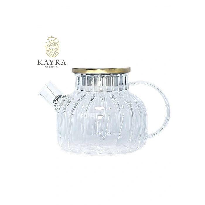 LitaeTrend Çelik Kapaklı Borosilikat Dilimli Model Süzgeçli Cam Demlik Bitki Çayları 1000 Ml Royaleks-CM-2001