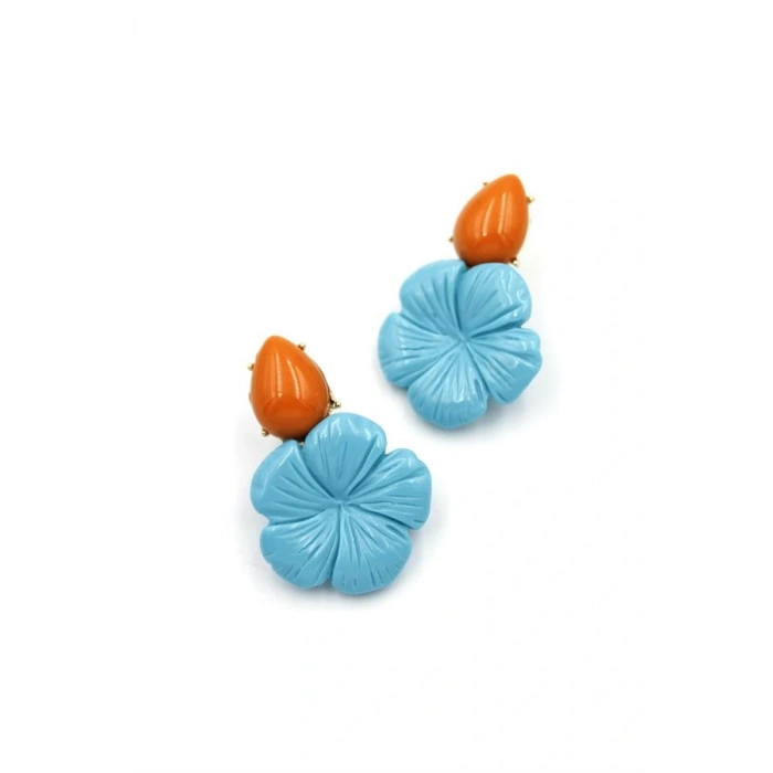 LitaeTrend Çiçek Küpe - Turkuaz