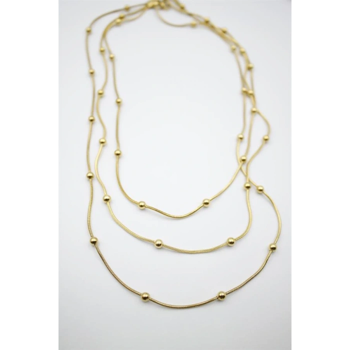 LitaeTrend Çoklu Zincir Toplu Çelik Kolye - Altın