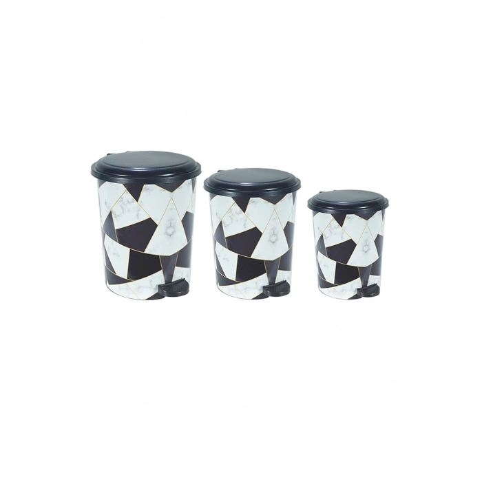LitaeTrend Desenli Pedallı Karışık Desen 3lü Çöp Kovası Takımı Royaleks-M10144