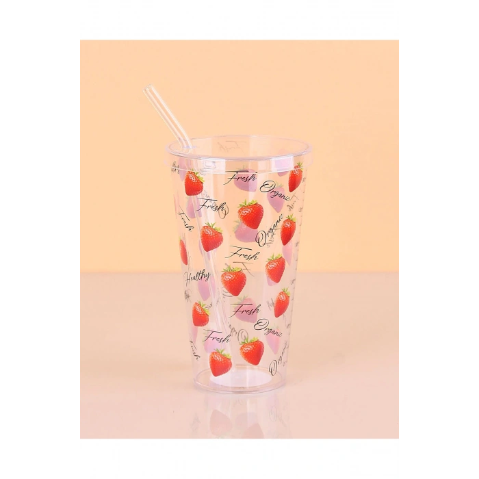 LitaeTrend Desenli Plastik Pipetli Bardak 16 Cm 1 Adet Royaleks-ENF-040