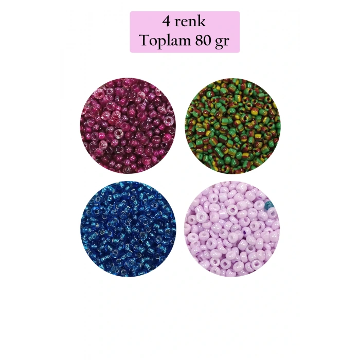 LitaeTrend Dökme Cam Kum Boncuk (11/0) 2 mm - 4 Renk - Toplam 80 Gram -  BNC400