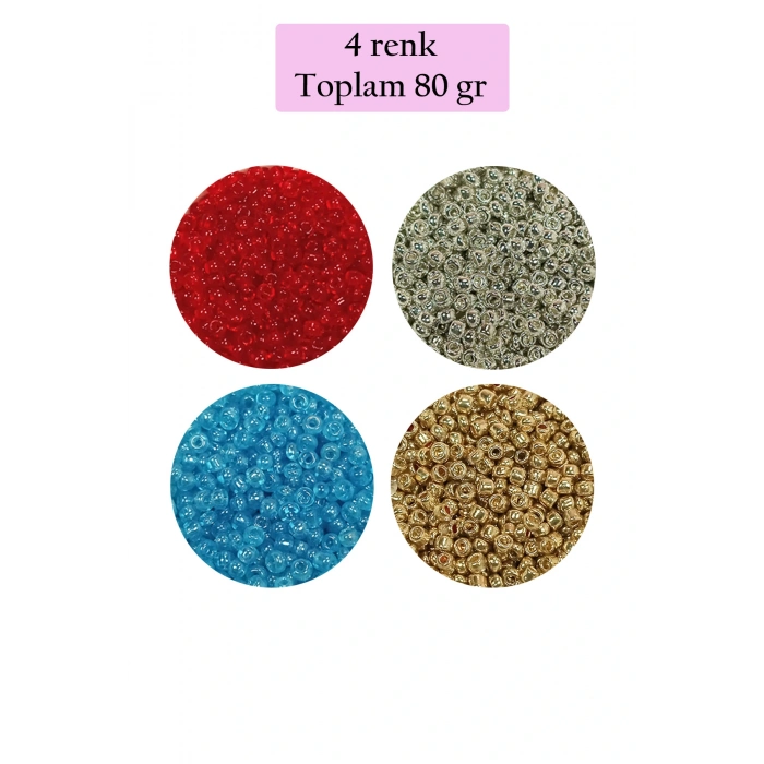 LitaeTrend Dökme Cam Kum Boncuk (11/0) 2 mm - 4 Renk - Toplam 80 Gram -  BNC404