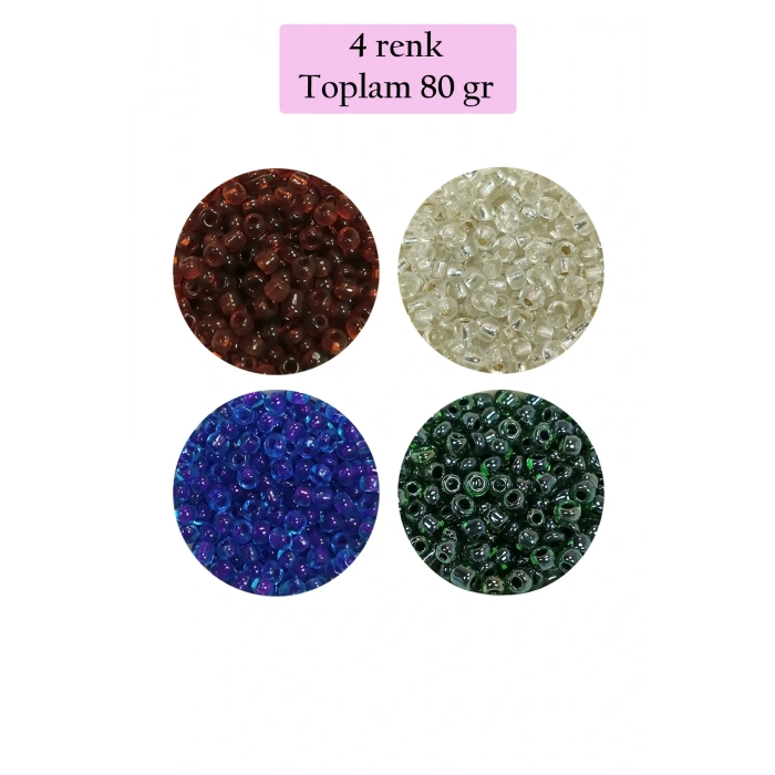 LitaeTrend Dökme Cam Kum Boncuk (8/0) 3 mm - 4 Renk - Toplam 80 Gram - BNC420