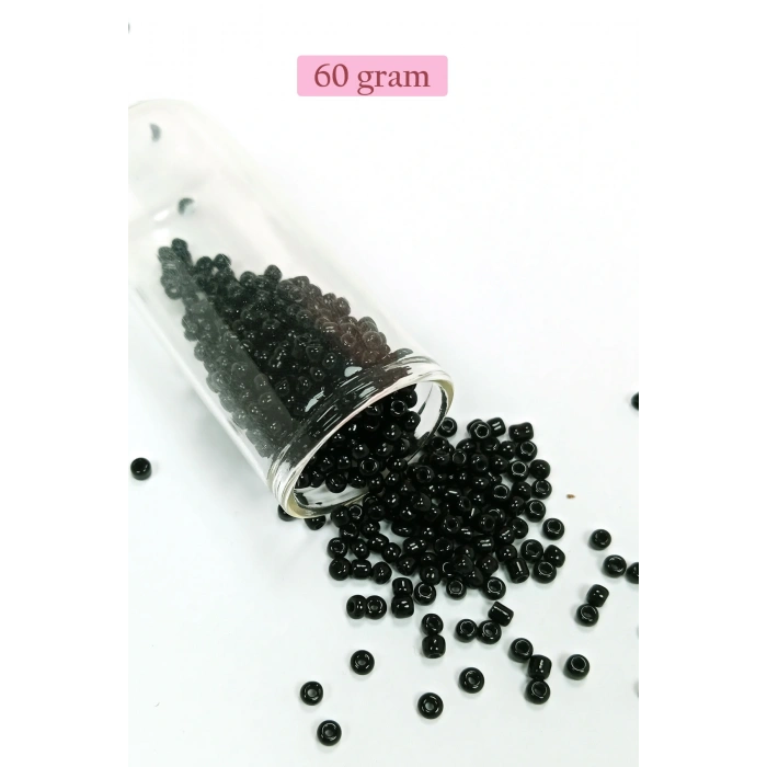 LitaeTrend Dökme Cam Kum Boncuk (8/0) 3 mm - 60 Gram - Parlak Siyah - BNC211