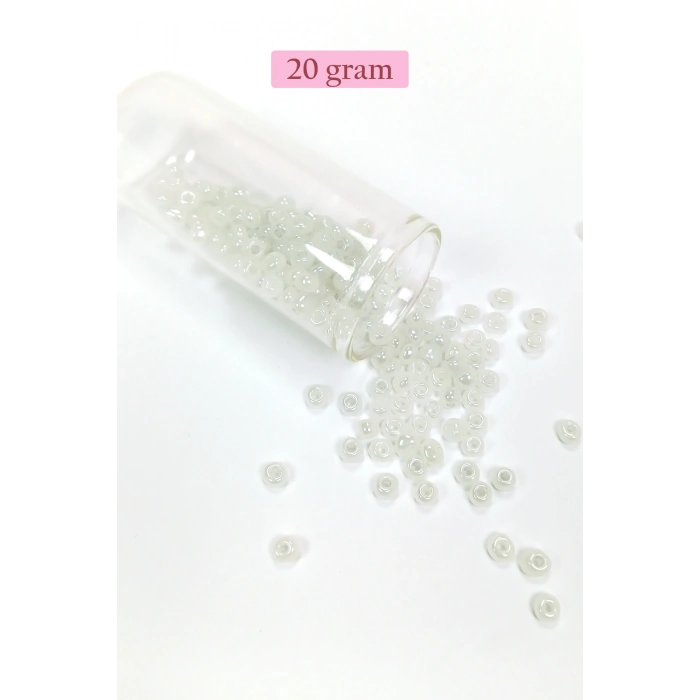 LitaeTrend Dökme Cam Kum Boncuk Büyük Boy (6/0) 4 mm - 20 Gram - İnci Beyaz - BNC081
