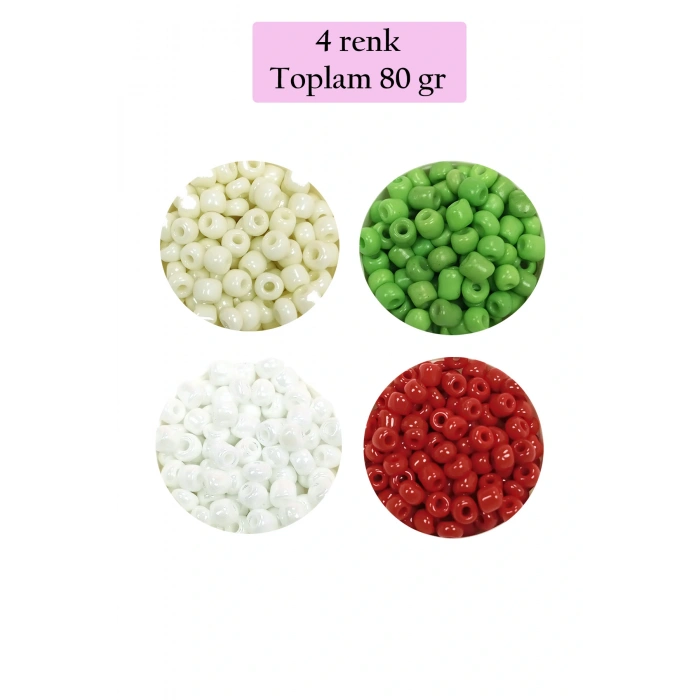 LitaeTrend Dökme Cam Kum Boncuk Büyük Boy (6/0) 4 mm - 4 Renk - Toplam 80 Gram - BNC407