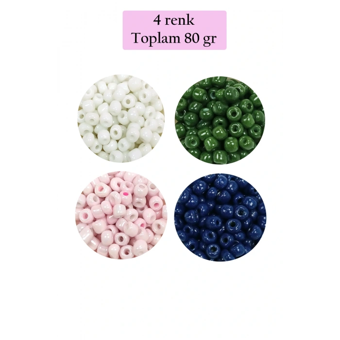 LitaeTrend Dökme Cam Kum Boncuk Büyük Boy (6/0) 4 mm - 4 Renk - Toplam 80 Gram - BNC408