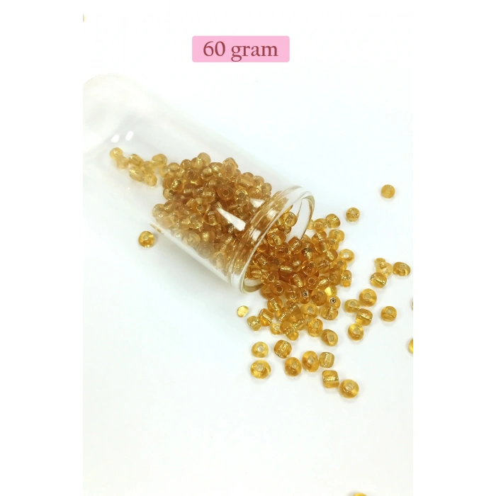 LitaeTrend Dökme Cam Kum Boncuk Büyük Boy (6/0) 4 mm - 60 Gram - Şeffaf Bal - BNC119