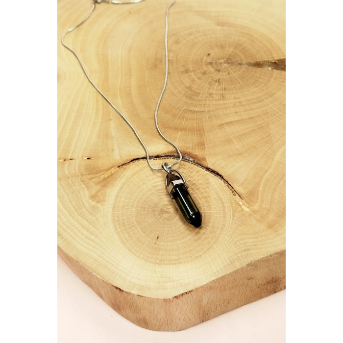 LitaeTrend Dumanlı Kuvars Doğal Taşı Zincirli El Yapımı Kolye Uç: 3 cm Zincir: 20 cm Kutulu