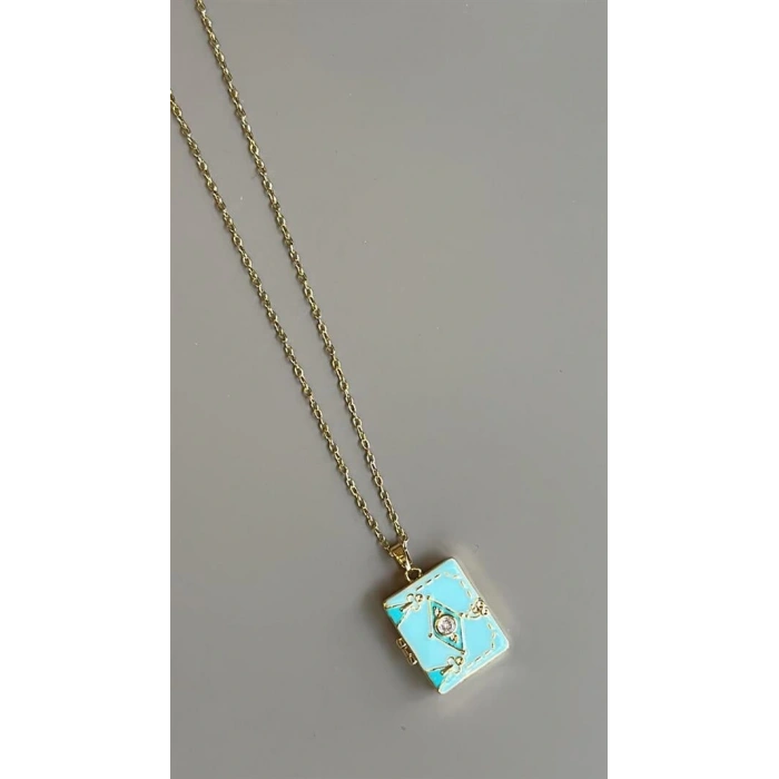 LitaeTrend Etnik Desen Kapaklı Kolye - Mavi