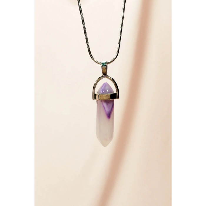 LitaeTrend Florid Doğal Taşı Zincirli El Yapımı Tasarımlı Kolye Uç: 3,5 cm Zincir: 20 cm Kutulu