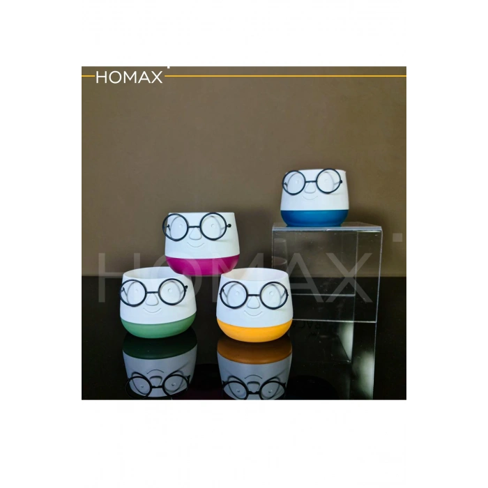 LitaeTrend Gözlüklü Dekoratif Saksı Orta Boy 1 Adet Royaleks-5721