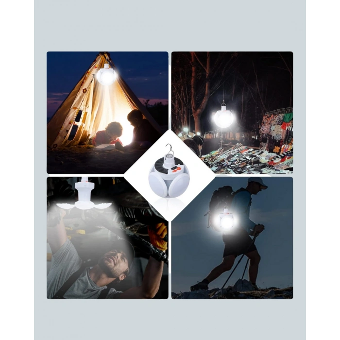 LitaeTrend Güneş Enerjili USB Şarj Edilebilir 5 Modlu Katlanabilir LED Kamp Işığı