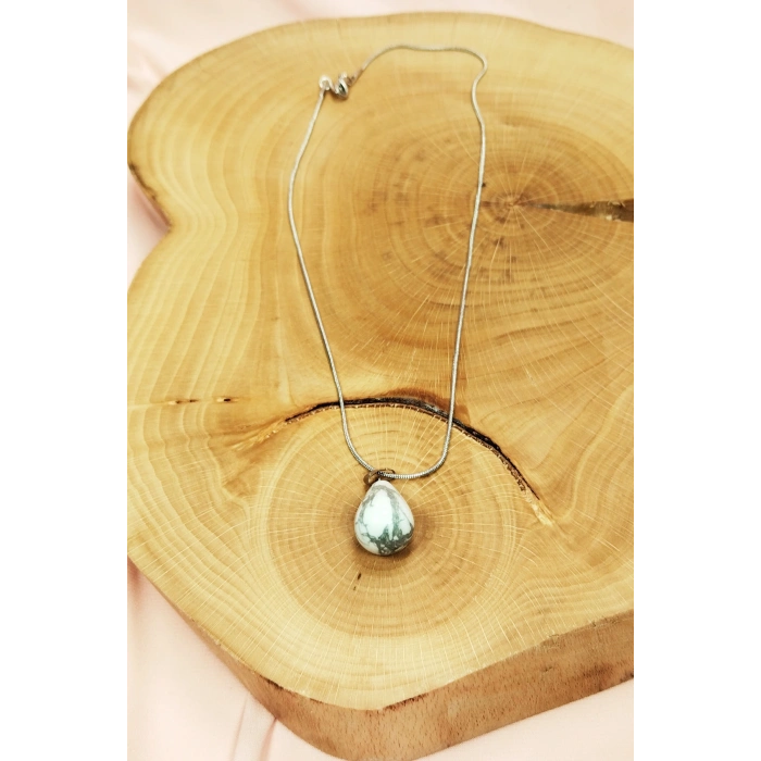 LitaeTrend Havlit Doğal Taşı Zincirli El Yapımı Kolye Uç: 2 cm Zincir: 20 cm Kutulu