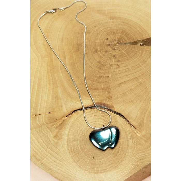 LitaeTrend Hematit Doğal Taşı Zincirli El Yapımı Kolye Uç: 2 cm Zincir: 20 cm Kutulu