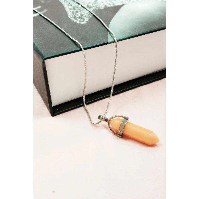 LitaeTrend Himalaya Doğal Taşı Zincirli El Yapımı Tasarımlı Kolye Uç: 3,5 cm Zincir: 20 cm Kutulu