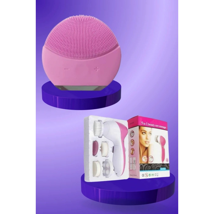 LitaeTrend İkili Cilt Bakım Seti 5 Başlıklı Yüz Temizleme ve Masaj Aleti Canlandırıcı ve Onarıcı