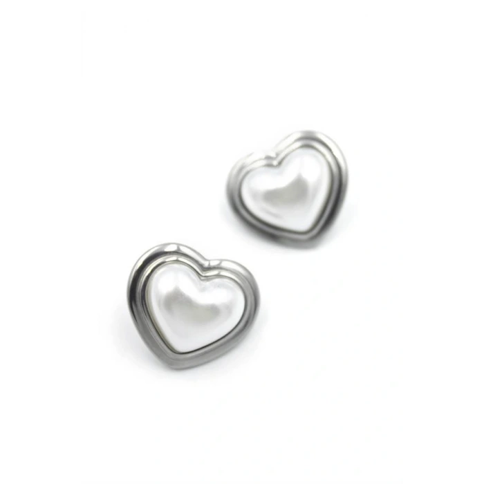 LitaeTrend İnci Kalp Küpe - Gümüş