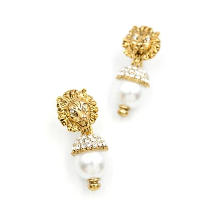 LitaeTrend İncili Aslan Küpe - Bronz