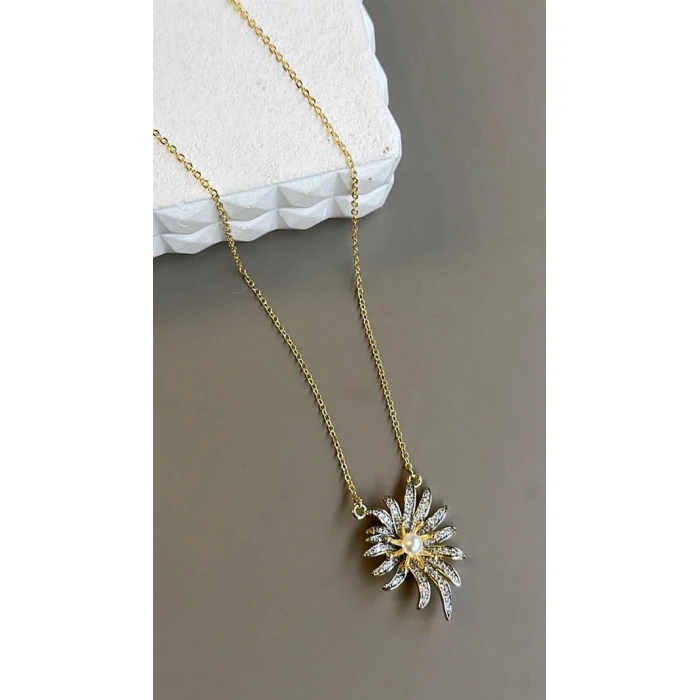 LitaeTrend İncili Papatya Kolye - Altın