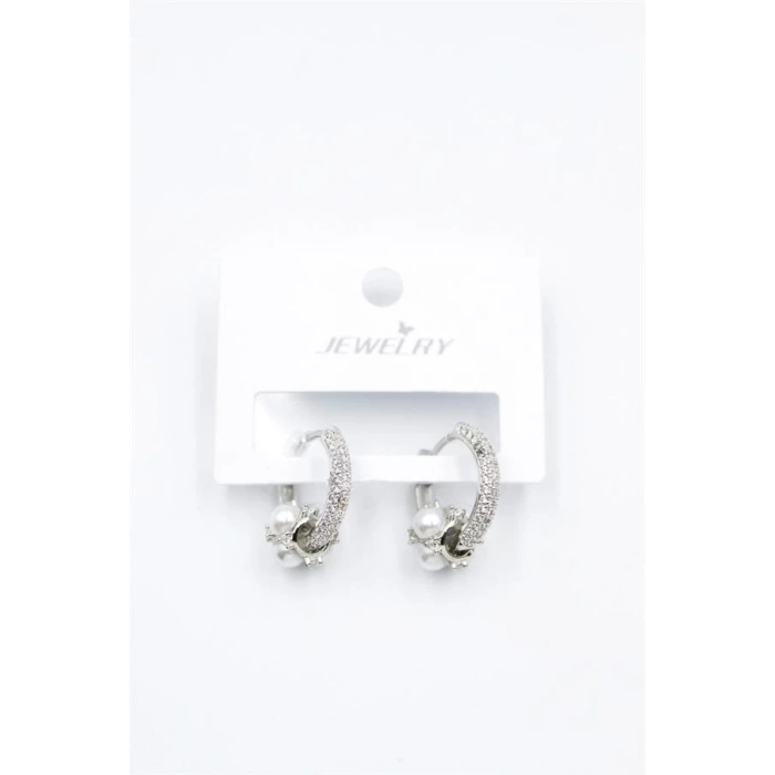 LitaeTrend İncili Taşlı Halka Küpe - Gümüş