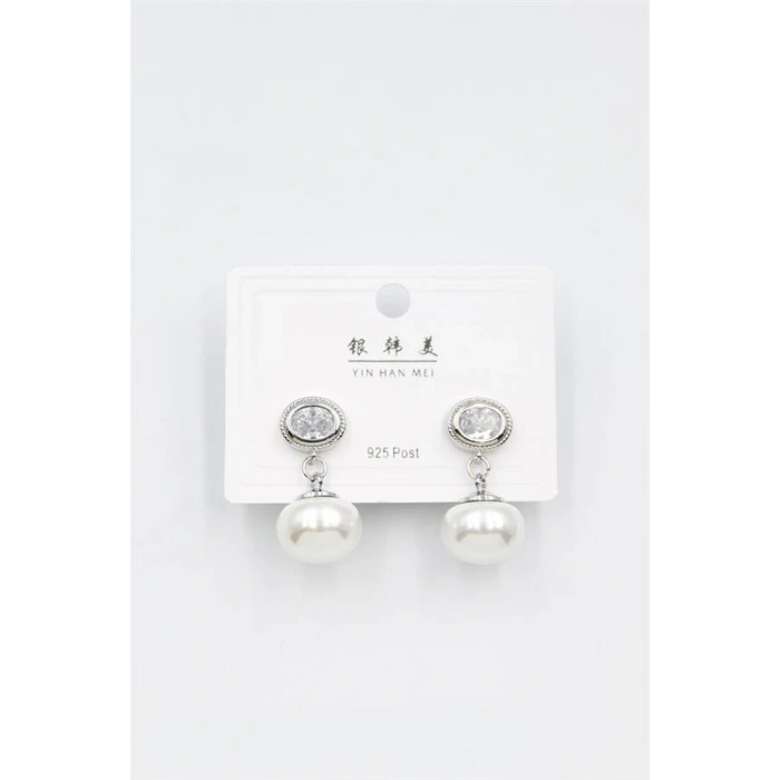 LitaeTrend İncili Taşlı Küpe - Gümüş