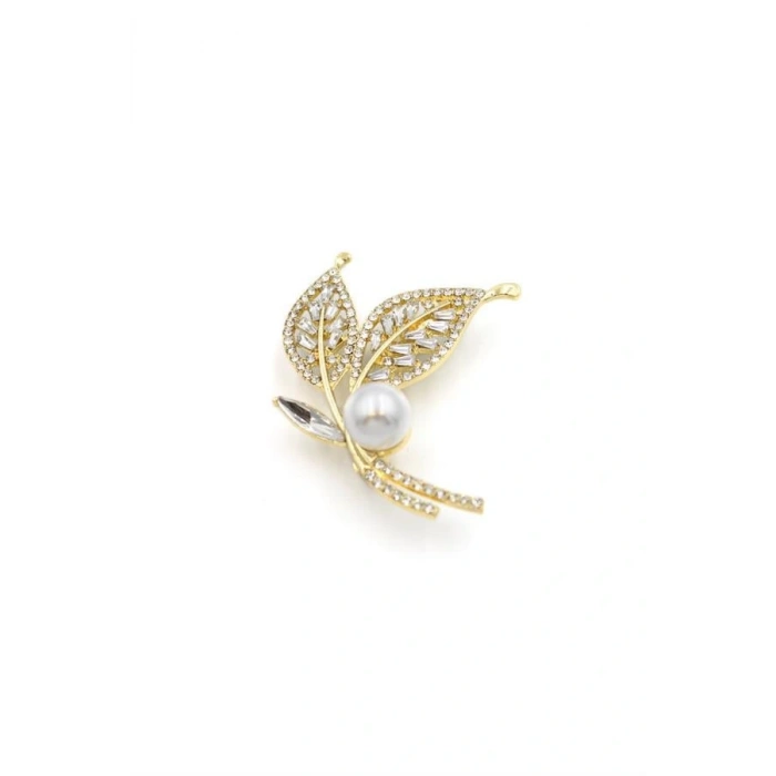 LitaeTrend İncili Yaprak Broş - Altın