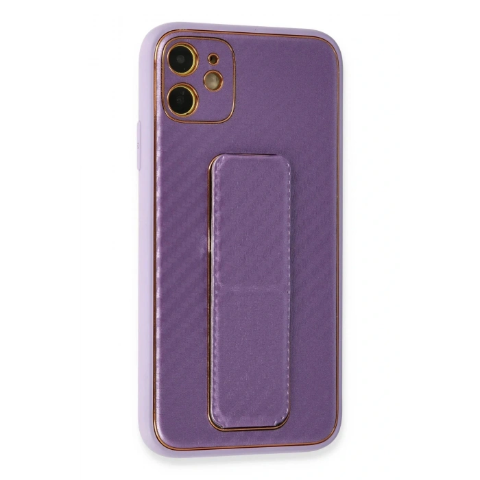 LitaeTrend iPhone 12 Kılıf Coco Karbon Standlı Kapak - Mor