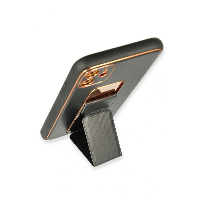 LitaeTrend iPhone 12 Kılıf Coco Karbon Standlı Kapak - Siyah