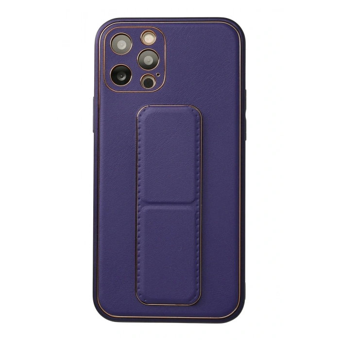 LitaeTrend iPhone 12 Pro Kılıf Coco Deri Standlı Kapak - Mor