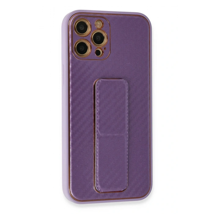 LitaeTrend iPhone 12 Pro Kılıf Coco Karbon Standlı Kapak - Mor