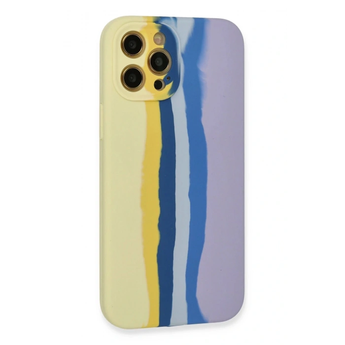 LitaeTrend iPhone 12 Pro Max Kılıf Ebruli Lansman Silikon - Sarı-Lila