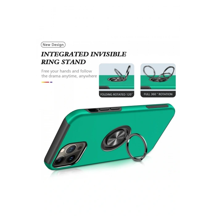 LitaeTrend iPhone 13 Pro Kılıf Elit Yüzüklü Kapak - Yeşil