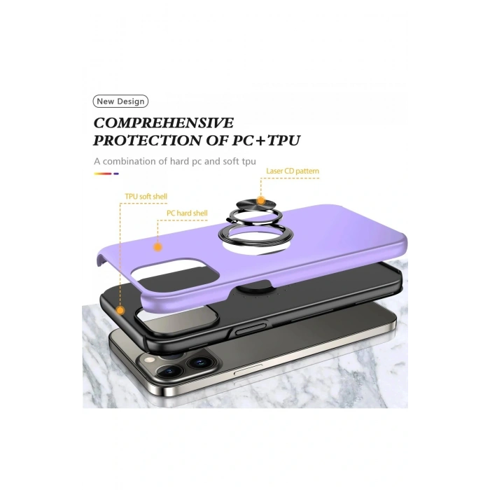 LitaeTrend iPhone 13 Pro Max Kılıf Elit Yüzüklü Kapak - Mor