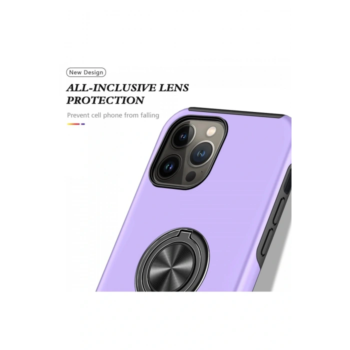 LitaeTrend iPhone 13 Pro Max Kılıf Elit Yüzüklü Kapak - Mor