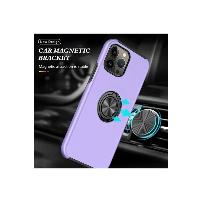 LitaeTrend iPhone 13 Pro Max Kılıf Elit Yüzüklü Kapak - Mor