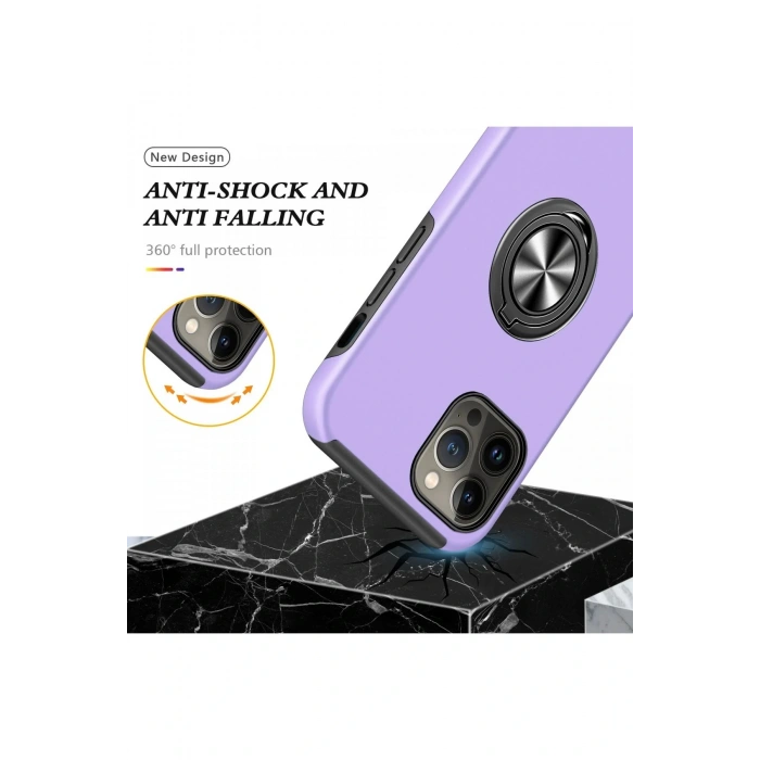 LitaeTrend iPhone 13 Pro Max Kılıf Elit Yüzüklü Kapak - Mor