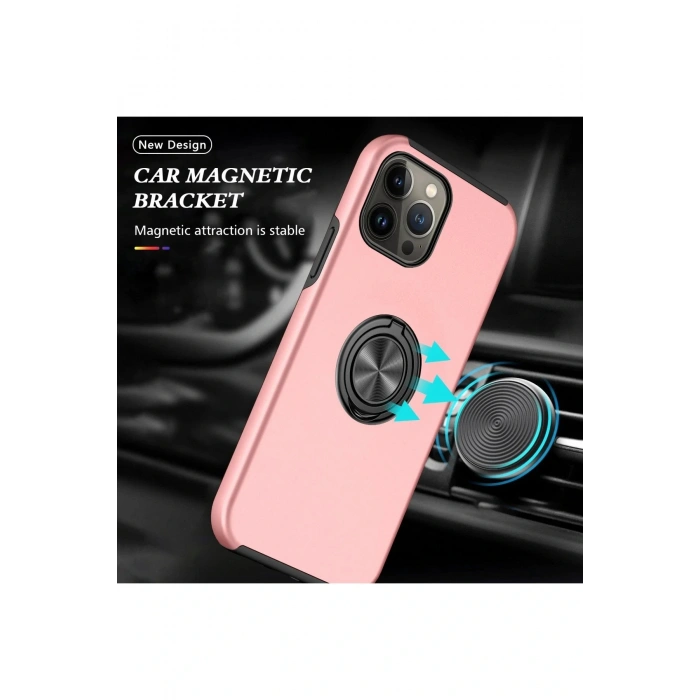 LitaeTrend iPhone 13 Pro Max Kılıf Elit Yüzüklü Kapak - Pembe