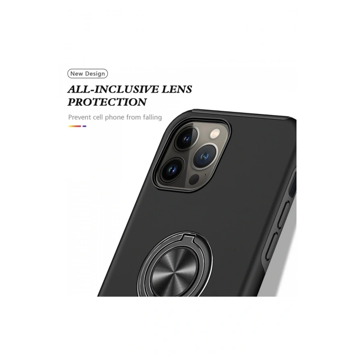 LitaeTrend iPhone 13 Pro Max Kılıf Elit Yüzüklü Kapak - Siyah