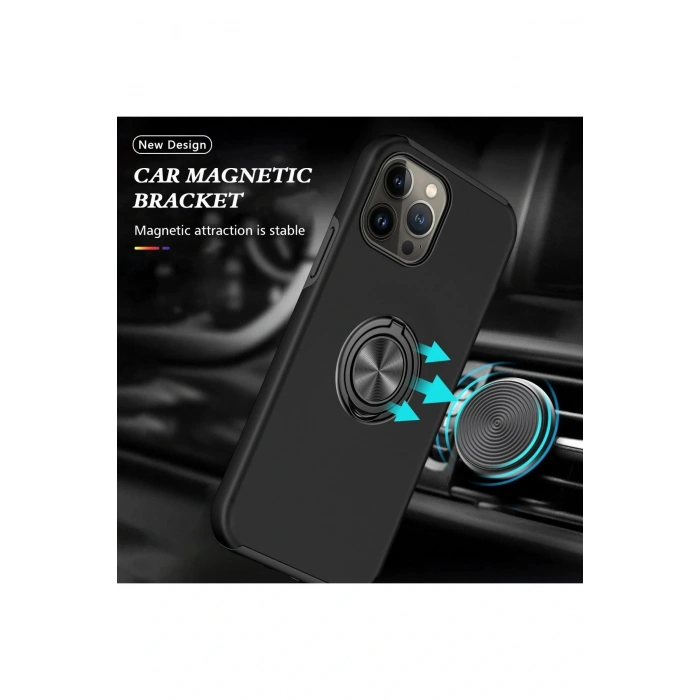 LitaeTrend iPhone 13 Pro Max Kılıf Elit Yüzüklü Kapak - Siyah