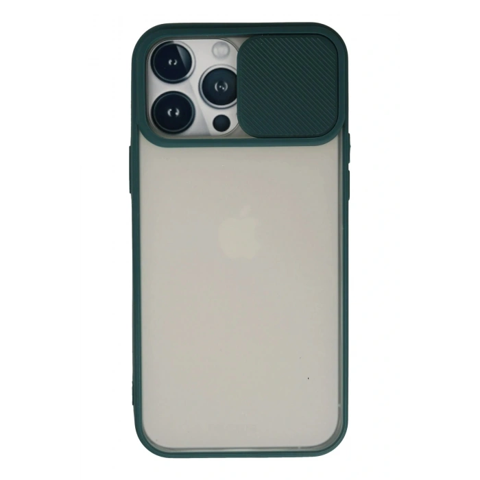 LitaeTrend iPhone 13 Pro Max Kılıf Palm Buzlu Kamera Sürgülü Silikon - Yeşil