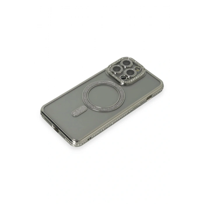 LitaeTrend iPhone 15 Pro Kılıf Joke Simli Magneticsafe Kılıf - Gri