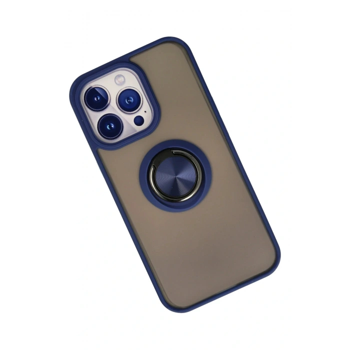 LitaeTrend iPhone 15 Pro Kılıf Montreal Yüzüklü Silikon Kapak - Lacivert