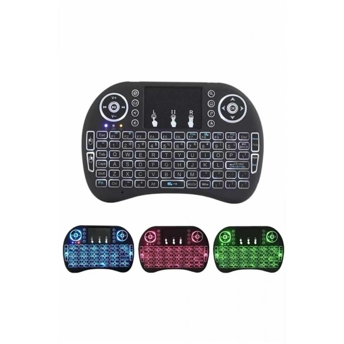 HERŞEYTREND Işıklı Kablosuz Mini Klavye ve Dokunmatik Mouse Seti Türkçe Kablosuz
