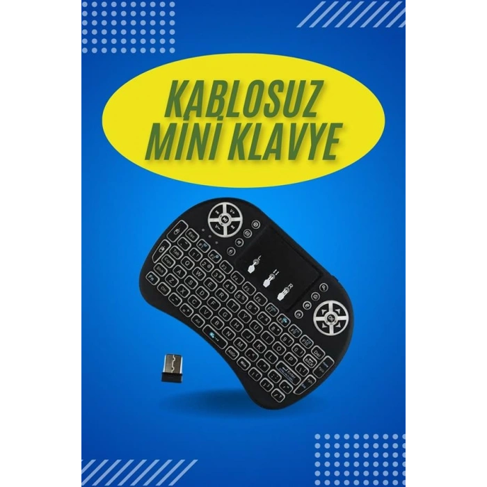 HERŞEYTREND Işıklı Kablosuz Mini Klavye ve Dokunmatik Mouse Seti Türkçe Kablosuz