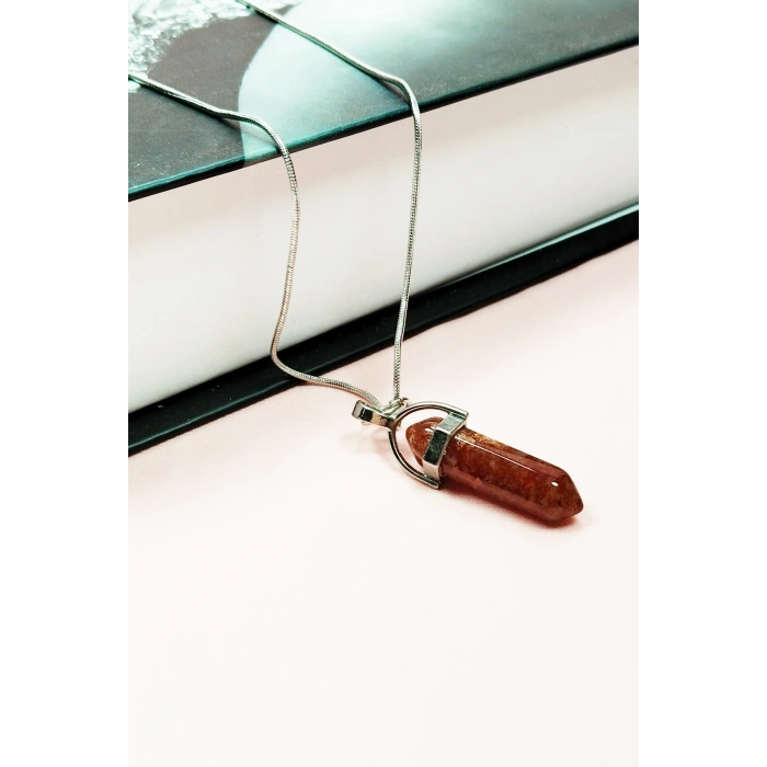 LitaeTrend Jasper Doğal Taşı Zincirli El Yapımı Tasarımlı Kolye Uç: 3,5 cm Zincir: 20 cm Kutulu