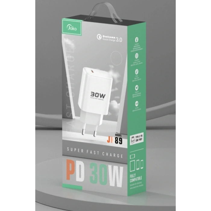 LitaeTrend JK89 30W Type-C Çıkışlı Ekstra DC66 1M Type-C to Lightning Kablolu PD Şarj Cihazı - Beyaz