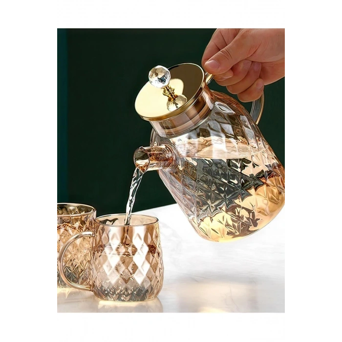 LitaeTrend Kabartmalı Bambu Kapaklı Borosilikat Cam Demlik 1500ml Royaleks-CM-2005