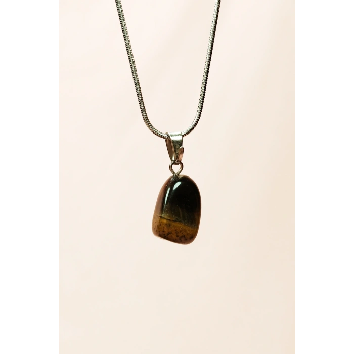 LitaeTrend Kaplan Gözü Doğal Taşı Zincirli El Yapımı Kolye Uç: 2 cm Zincir: 20 cm Kutulu